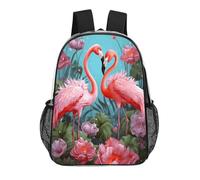 FodPand Flamingo Love Flowers 17 Inch Clear Backpack Large Heavy Duty, Clear Bag for Stadium Events, See Through Backpack Transparent PVC Or Work, Sporting Events And Gym
