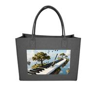 FodPand Floating Piano Isle Felt Tote Bag Reusable Large Handbag | Foldable Grocery Shopping Bag for Women Men, Daily Commute, Work,Travel, Lightweight, Christmas Gift Bags