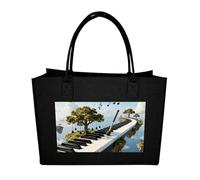 FodPand Floating Piano Isle Felt Tote Bag Reusable Large Handbag | Foldable Grocery Shopping Bag for Women Men, Daily Commute, Work,Travel, Lightweight, Christmas Gift Bags