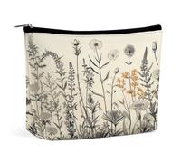 FodPand Floral Herbs Botanical Engraving Makeup Bag for Women, Toiletry Bag Portable PU, Cosmetic Bag Travel Essentials Toiletries Accessories