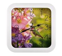 FodPand Flower Hummingbird Wall Clock,Battery Operated Modern Retro Rounded Square Clock Clock for Bedroom Living Room Office Home Gym Porch Decor Indoor Outdoor 10.2 * 10.2In