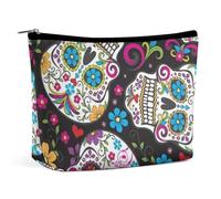 FodPand Flower Sugar Skull Toiletry Bag Large Capacity Makeup Bag Travel Makeup Pouch Mini Cosmetic Bags Zipper Make Up Storage Pouch Make Up Organizer Tool Pouchs