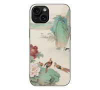 FodPand Flowers and Birds Phone Case for iPhone 15 Tempered Glass Hard Phone Protective Cover Anti-Scratch Shockproof Minimalist Aesthetic Case for Women & Men