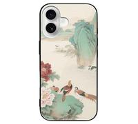 FodPand Flowers and Birds Phone Case for iPhone 16 Tempered Glass Hard Phone Protective Cover Anti-Scratch Shockproof Minimalist Aesthetic Case for Women & Men