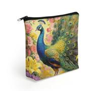 FodPand Flowers And Feathers Makeup Bag with Sturdy Zipper，Linen Material Storage Bag,Large Capacity And Multi-Purpose Cosmetic Bag for Daily Life, Travel, Outings, Business Trips And Other Occasions