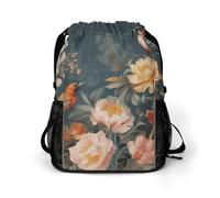 FodPand Flowers Birds Gym Bag Backpack Drawstring Backpack | String Bags for Women Men Backpack with Shoes Compartment for Sports Gym Travel Swimming Beach