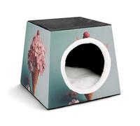 FODPAND Flowers on Waffles Cat Bed Cave for Small Dog Cat House 3-in-1 Foldable Cats Beds with Removable Washable Cushioned Pillow Covered Cave Pet Tents with Non-Slip Bottom