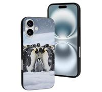 FodPand for iPhone 16 & 16 Pro Case Shockproof Soft TPU Emperor Penguin Huddle Protective Cover Military Grade Drop Protection Anti-Yellowing Anti-Fingerprint Cell Phone Case for Women Men, Black