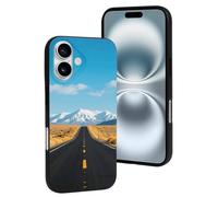 FodPand for iPhone 16 & 16 Pro Case Shockproof Soft TPU Highway in The Desert Protective Cover Military Grade Drop Protection Anti-Yellowing Anti-Fingerprint Cell Phone Case for Women Men, Black