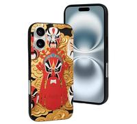 FodPand for iPhone 16 & 16 Pro Case Shockproof Soft TPU Peking Opera Masks Protective Cover Military Grade Drop Protection Anti-Yellowing Anti-Fingerprint Cell Phone Case for Women Men, Black
