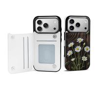 FodPand for iPhone 17 Wallet Case with Card Holder, PU Leather Kickstand Flip Protective Cover Daisy Wood Grain iPhone 17 Pro Case Shockproof Phone Cases for Women Men