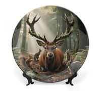 FodPand Forest Wildlife Bone China Decorative Plate with Display Stand, 7inch Porcelain Wall Hanging Plate for Home Office Decor, Elegant Round Ceramic Plates for Home Decor & Gift Idea