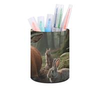 FodPand Forest Wildlife Pen Holder Round PU Leather Desk Organizer with Waterproof Design Makeup Brush Cup & Office Supply Storage for Home Office Dorm Desktop Organization