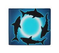 FodPand Form Circle Floating Sharks Bifold Wallet for Men Women, 4.3"x3.7" Compact Leather Wallet with ID Window & Coin Pocket, Slim Minimalist Card Holder for Daily Carry & Travel