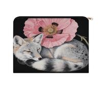 FodPand Fox Flower on Black Background Travel Makeup Bag, Aesthetic Portable Cosmetic Bags with Zipper, Makeup Pouch, Cute Travel Toiletry Bag Skincare Bags for Women