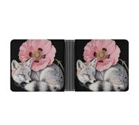 FodPand Fox Flower on Black Background Wallet for Men Leather Bifold Wallet Front Pocket Wallets Card Holder Wallets Money Clip