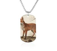 FodPand Fox Necklace for Women Men 23.6" Chain Titanium Steel Dog Tag Necklace Personalized Pendant Lightweight Hip Hop Jewelry Keepsake Gift for Birthday, Valentine's Day