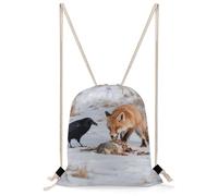 FodPand Fox Raven Interaction Drawstring Backpack Sports Gym Bag Drawstring Bags Foldable Backpacks for Women Men