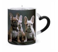 FodPand French Bulldog Puppies Color Changing Mug 11oz, Heat Sensitive Coffee Mug Reveals Pattern with Hot Liquid, Ceramic Novelty Coffee Cup with Heart Shaped Handle, Funny Gift