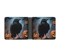 FodPand Frightening Halloween Crow Wallet for Men Leather Bifold Wallet Front Pocket Wallets Card Holder Wallets Money Clip