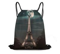 FodPand Full Moon Paris Eiffel Tower Drawstring Backpack Sports Gym Bags Large Cinch Storage Sack for Travelling And Everyday Use