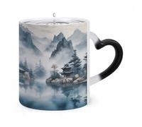 FodPand Funny Asian Landscape Color Changing Mug 11 Oz Heat Sensitive Ceramic Coffee Mugs with Hidden Design Temperature Changing Mug, Novelty Magic Cup Gift for Coffee Lover Women