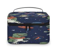 FodPand Funny Astronaut Dinosaur Rocket Makeup Bag for Women Lightweight Travel Toiletry Bag with Handle Portable Waterproof Cosmetics Storage Bags Fashion Large Makeup Case Organizer