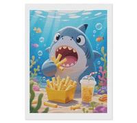 FodPand Funny Cartoon Shark Diamond Painting Kits for Adults Beginner 5D Round Drill Full Diamonds Pictures Gem Art Kits Crafts Gift DIY Diamond Art Kits for Home Wall Decor 12"x16"