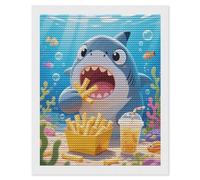 FodPand Funny Cartoon Shark Diamond Painting Kits for Adults Beginner 5D Round Drill Full Diamonds Pictures Gem Art Kits Crafts Gift DIY Diamond Art Kits for Home Wall Decor 16"x20"
