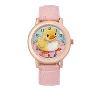 FodPand Funny Duck Watch for Women Leather Strap Watch | Cute Pink Minimalist Analog Wristwatch, Elegant Casual Dress Watches Fashion Ladies Band Watches for Party Daily Wear & Gift