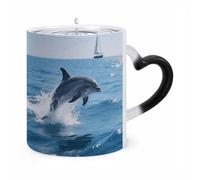 FodPand Funny Killer Whale Jump Color Changing Mug 11 Oz Heat Sensitive Ceramic Coffee Mugs with Hidden Design Temperature Changing Mug, Novelty Magic Cup Gift for Coffee Lover Women