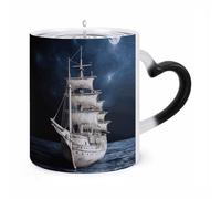 FodPand Funny Nautical White Ship Color Changing Mug 11 Oz Heat Sensitive Ceramic Coffee Mugs with Hidden Design Temperature Changing Mug, Novelty Magic Cup Gift for Coffee Lover Women