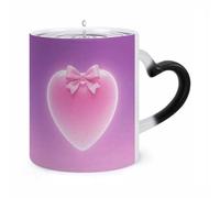 FodPand Funny Pink Bow Love Heart Color Changing Mug 11 Oz Heat Sensitive Ceramic Coffee Mugs with Hidden Design Temperature Changing Mug, Novelty Magic Cup Gift for Coffee Lover Women