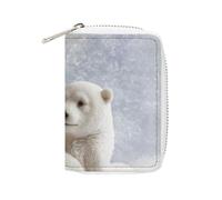 FodPand Funny Polar Bear Playing Snowball Credit Card Holder Compact Leather Card Wallet Zipper Portable Id Purse 20 Cards Slots