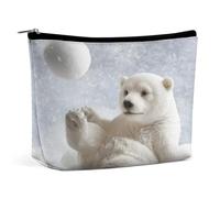 FodPand Funny Polar Bear Playing Snowball Toiletry Bag Large Capacity Makeup Bag Travel Makeup Pouch Mini Cosmetic Bags Zipper Make Up Storage Pouch Make Up Organizer Tool Pouchs