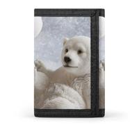FodPand Funny Polar Bear Playing Snowball Wallet,Portable Three Folds Wallet Sturdy With Hanging Buckle Zipper Wallets for Man Woman