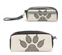 FodPand Funny Vintage Dog Bone Paw Pencil Pouch Mini Makeup Bag with Handle - 7.8x3.9x2.1 Inches Durable Waterproof PU Leather, Large Capacity Portable Pencil Case for Office, Travel