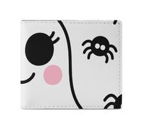 FodPand Funny White Big Eyes Ghost with Spider Bifold Wallet for Men Women, 4.3"x3.7" Compact Leather Wallet with ID Window & Coin Pocket, Slim Minimalist Card Holder for Daily Carry & Travel