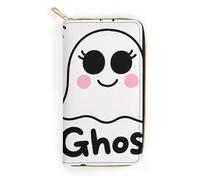 FodPand Funny White Big Eyes Ghost with Spider Wallets for Men Women - PU Leather Zip Around Wallet with 4 Card Slots & 3 Cash Compartments, 7.8 X 4.1 Inch Large Capacity Long Purse for Travel