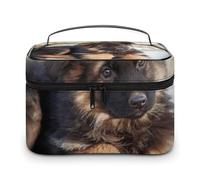 FodPand German Shepherd Puppies Makeup Bag,Portable Large Capacity Travel Cosmetic Bag Adjustable Lightweight Hand-held Makeup Box for Women Daily Use