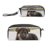 FodPand German Shepherd Puppies Pencil Pouch Mini Makeup Bag with Handle - 7.8x3.9x2.1 Inches Durable Waterproof PU Leather, Large Capacity Portable Pencil Case for Office, Travel
