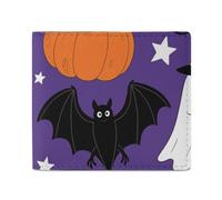 FodPand Ghost Pumpkin Moon Bat Spider Web Bifold Wallet for Men Women, 4.3"x3.7" Compact Leather Wallet with ID Window & Coin Pocket, Slim Minimalist Card Holder for Daily Carry & Travel