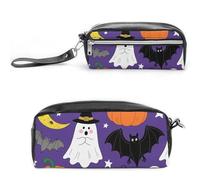 FodPand Ghost Pumpkin Moon Bat Spider Web Pencil Pouch Mini Makeup Bag with Handle - 7.8x3.9x2.1 Inches Durable Waterproof PU Leather, Large Capacity Portable Pencil Case for Office, Travel