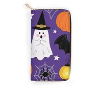 FodPand Ghost Pumpkin Moon Bat Spider Web Wallets for Men Women - PU Leather Zip Around Wallet with 4 Card Slots & 3 Cash Compartments, 7.8 X 4.1 Inch Large Capacity Long Purse for Travel