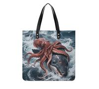 FodPand Giant Squid Vs Whale Tote Bag for Women Leather Work Shopper Beach Handbag Travel Carryall Shoulder Bag