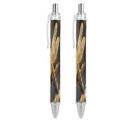 FodPand Gold Exquisite Dragonfly Ballpoint Pens Fine Point Smooth Writing Pen Retractable Ball Point Pens 0.5mm Black Ink Pen Office Supplies Gifts for Men Women 2 PCS
