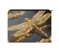 FodPand Gold Exquisite Dragonfly Travel Makeup Bag, Aesthetic Portable Cosmetic Bags with Zipper, Makeup Pouch, Cute Travel Toiletry Bag Skincare Bags for Women
