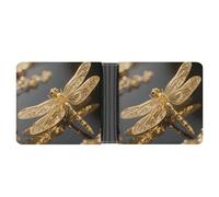 FodPand Gold Exquisite Dragonfly Wallet for Men Leather Bifold Wallet Front Pocket Wallets Card Holder Wallets Money Clip