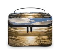 FodPand Gold Falling between The Trees Makeup Bag with Makeup Brush Compartment Cosmetic Bag with Handle And Zipper Portable Organizer Bag for Daily, Camping, Traveling, Hotel