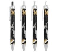 FodPand Gold White Butterflies Black Ballpoint Pens Fine Point Smooth Writing Pen Retractable Ball Point Pens 0.5mm Black Ink Pen Office Supplies Gifts for Men Women 4 PCS
